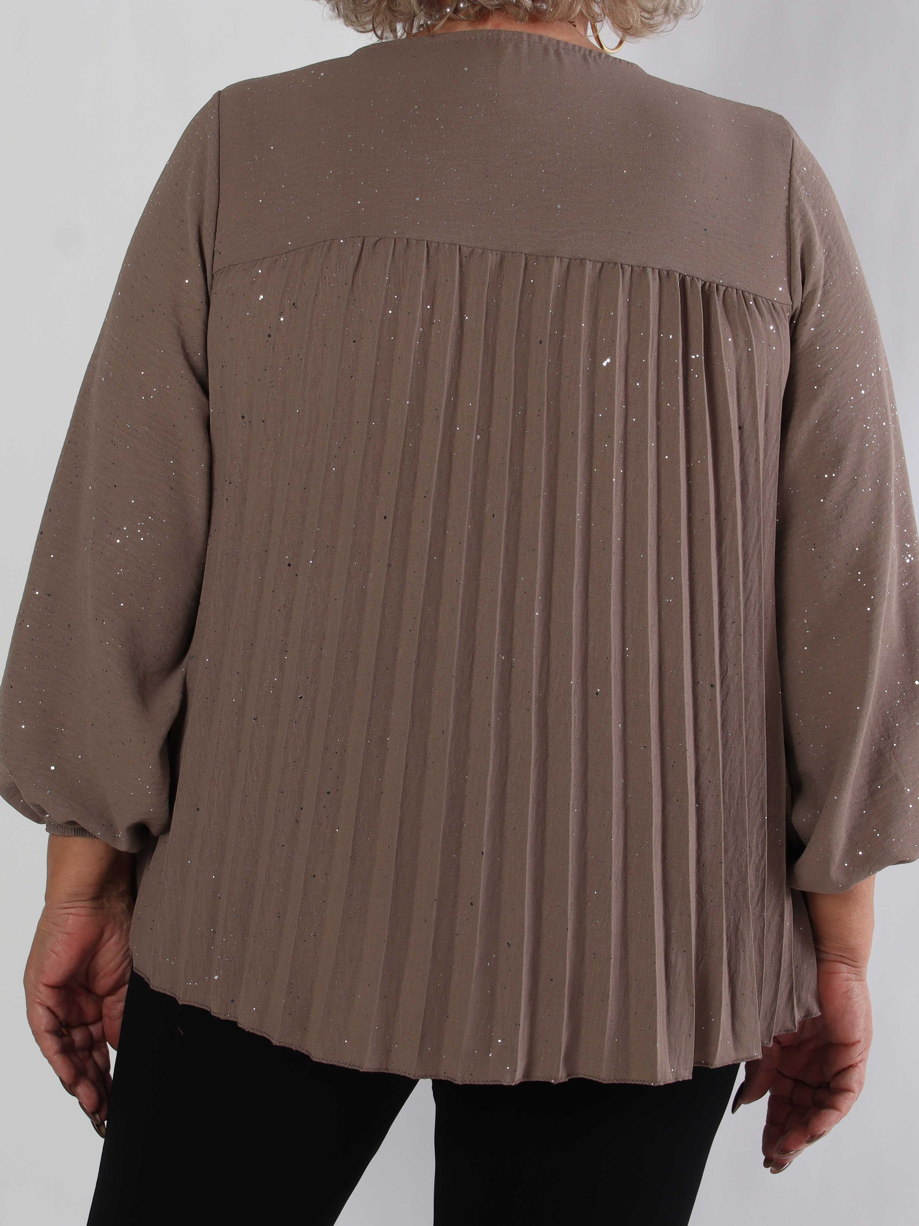 Nancy Glitter Shirt L/S - Plisseret plus size bluse med glitter
